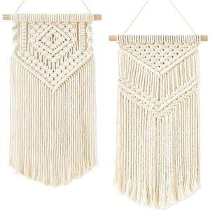 2Pcs Macrame Wall Hanging Small Woven Tapestry Wall Art Decor-Beautiful for Boho